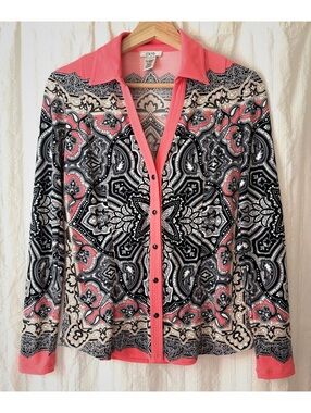 Vintage Y2K Cache Patterned Button-Up Shirt Size Small #90s #maximalist #sexy